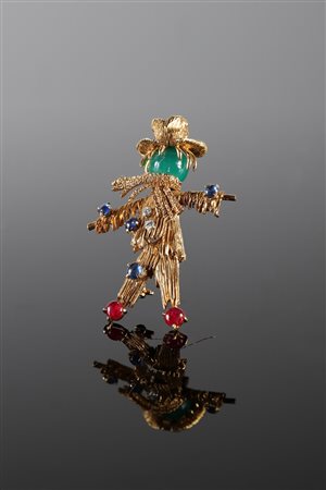 VAN CLEEF & ARPELS Spilla "spaventapasseri" in oro giallo gr 24.40, zaffiri,...