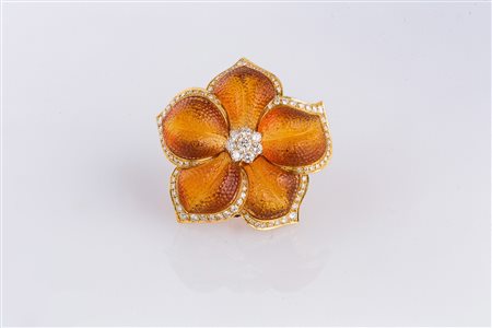 DE AMBROSI Spilla quarzo citrino, diamanti cts 2.56, oro 18 kt gr 29.30. . ....