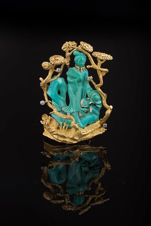 Spilla in oro e turchese e brillanti. . . [Nessun Autore] . . .