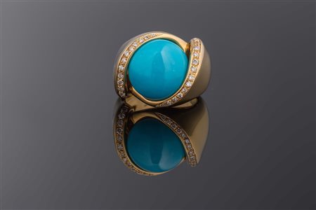 Anello in oro gr 24.80, turchese e brillanti ct 0.28. . . [Nessun Autore] . . .