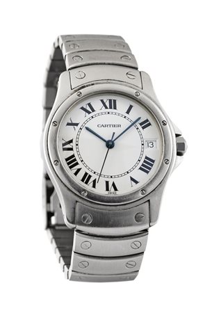 CARTIER Mod. " Santos Ronde", ref. 1920.1, anni '90 Diam. 33 mm Cassa in tre...