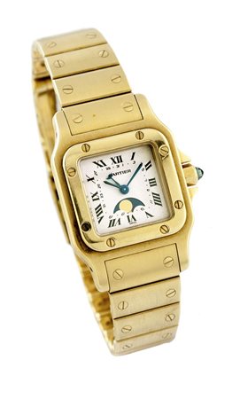 CARTIER Modello "Santos", misura lady, anni '90 25x25 Cassa in oro, di forma...