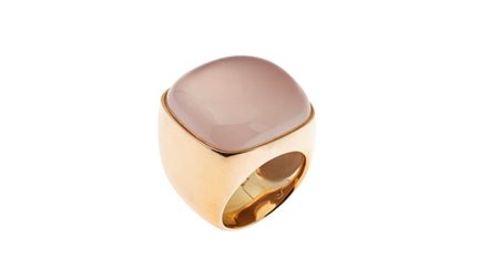 ANELLO Peso gr 24,1 Misura 11 in oro rosa, sommità quadrata, con quarzo rosa...