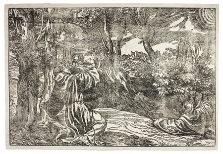 Nicolò Boldrini San Francesco riceve le stimmate. Xilografia. mm 283x422....