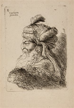 Giovanni Benedetto Castiglione (detto il Grechetto) Testa di vecchio vòlto a...