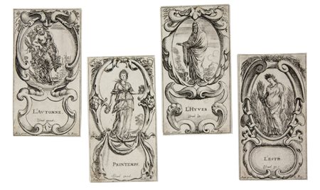 Stefano Della Bella Le quattro stagioni.1650 ca.Acquaforte.mm 93/95x50. DVM,...