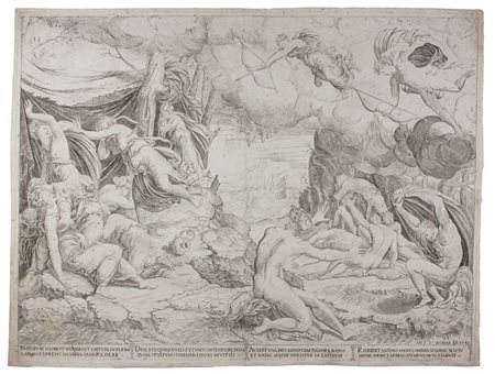 Girolamo Fagiuoli L'uccisione dei Niobidi.1541Bulino. mm 340x453. Foglio: mm...