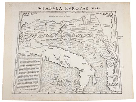 Sebastian Munster Tabula Europae V. Italia.1545Xilografia. mm 270x335....
