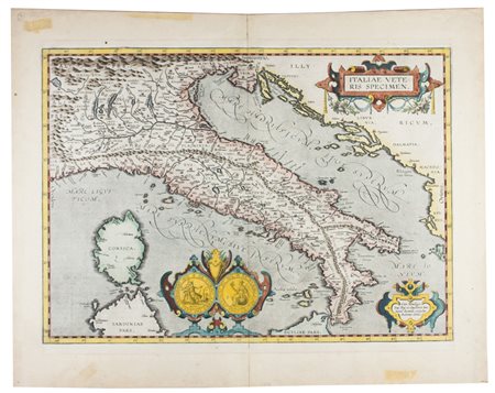 Abraham Ortelius Italiae veteris specimen.1607Incisione in rame in coloritura...