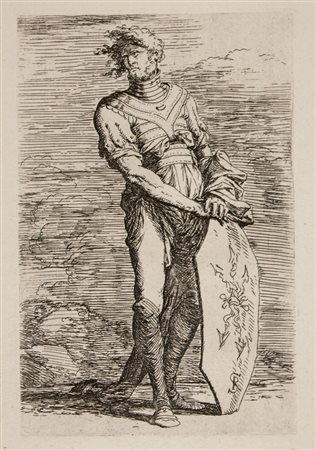 Salvator Rosa Lotto di due tavole da Diverse Figure.1656-1658.1. Soldato coi...