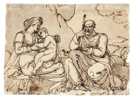 Felice Giani Sacra Famiglia. Penna e inchiostro bruno, acquerello seppia e...