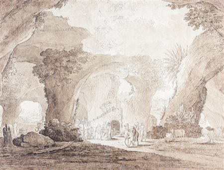 Jacob Philipp Hackert La grotta di Betlemme. Penna e inchiostro bruno,...