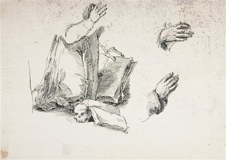 Pietro Antonio Novelli Studio parziale di figura inginocchiata con libro,...