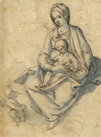 Giovanni Battista Paggi Madonna in gloria col Bambino Gesù.1650 ca.Penna e...