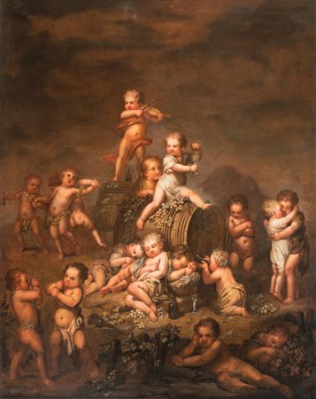 Anonimo della fine del XVII e inizi del XVIII secoloBaccanale di putti. Olio...