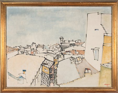 Lazzaro Donati Veduta di città dai tetti.1955Olio su tela. cm 65x85. Firmato...