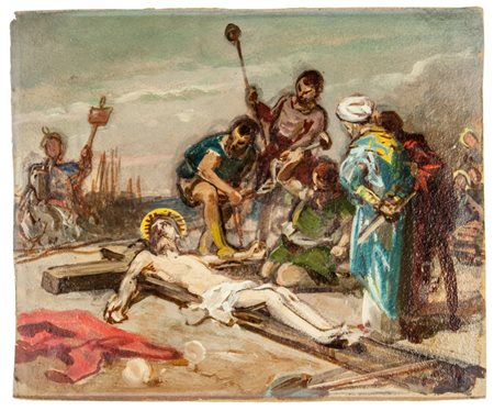 Enrico Gamba Via Crucis.1882 ca.4 bozzetti ad olio su cartoncino. 1) VIII....