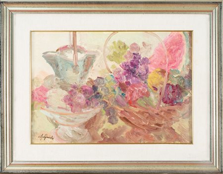 Guido Guidi Natura morta con fiori. &nbsp;Olio su compensato. cm 35,5x50....