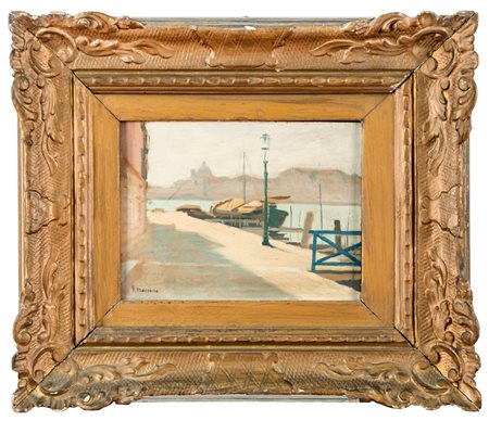 Ennio Marzano Venezia La Giudecca. Olio su tavola. cm 18,5x24. Firmato in...