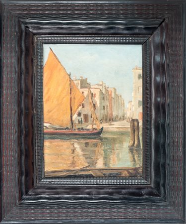 Giulio Masseroni Chioggia. Olio su tavola. cm 38x28. Titolato e firmato al...