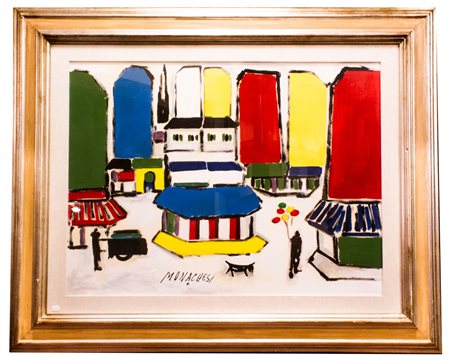 Sante Monachesi Paese. Olio su tela. 60x80. Firmato in basso al centro. Firme...