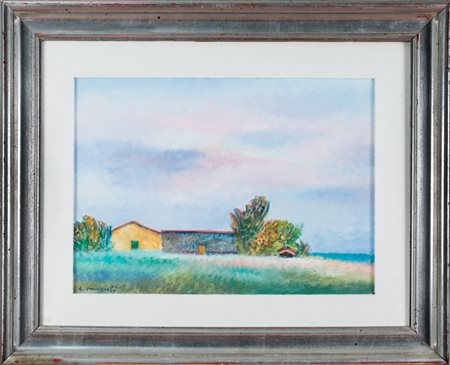 Giovanni Omiccioli Fregene.1973Tecnica mista su cartone. cm 35x49,5. Firmato...