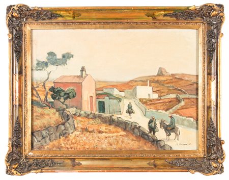 Epifanio Pozzato Veduta di paese.1957Olio su masonite. cm 54x72. Firmato e...