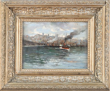 Oscar Ricciardi Al porto. Olio su cartone. cm 14,5 x 20,5. Delizioso dipinto...