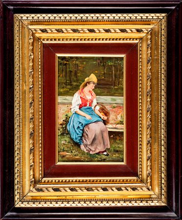 Francesco Vinea Giovane contadina. Olio su tavola. cm 18x11,5. Firmato sul...