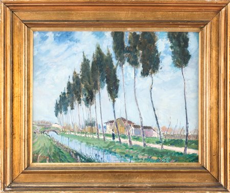 Umberto Vittorini Campagna pisana.1929Olio su cartone. cm 38x47. Firmato e...