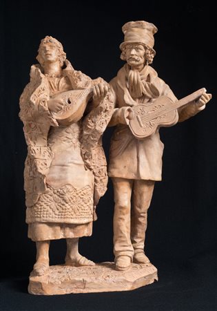 Giovanni Grasso ( Catania XIX secolo )Suonatori. Terracotta. Altezza: mm 325...