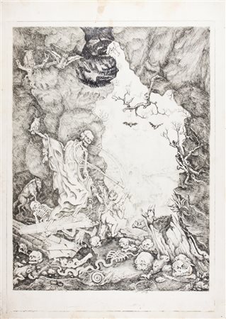 Anonimo dell'inizio del XX secoloDanza macabra. Acquaforte. mm 430x305....