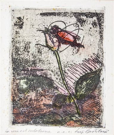Luigi Bartolini La rosa e il calabrone.1940Acquaforte e acquatinta colorata....