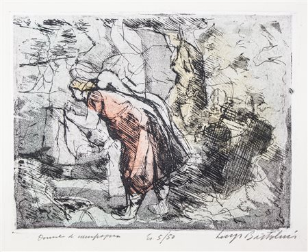 Luigi Bartolini Donne di campagna.1940Acquaforte e acquatinta colorata. mm...