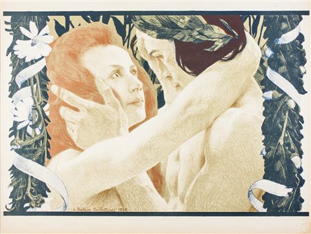 Henri Bellery Desfontaines L'enigme.1898Litografia a colori. mm 255x380....