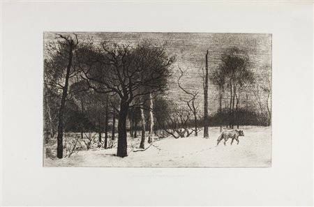 Félix Bracquemond Hiver ou Le loup dans la neige. Acquaforte, puntasecca e...