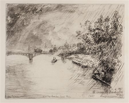 Félix Bracquemond Vue du Pont des Saints Perès.1877Acquaforte. mm 195x246....