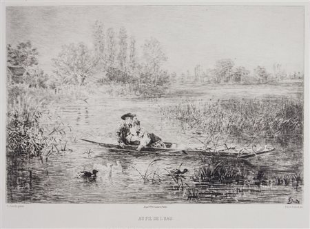 Félix Buhot Au fil de l'eau.1875 ca.Acquaforte. Inciso: mm 156x232. Foglio:...