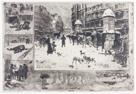 Félix Buhot L'hiver a Paris ou La neige a Paris.1879Acquaforte, puntasecca,...