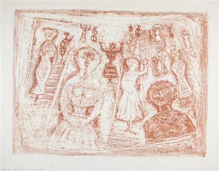 Massimo Campigli La benvenuta.1958Litografia stampata in marrone rossiccio....
