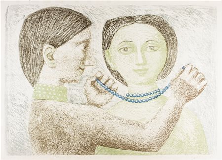 Massimo Campigli La collana.1951Litografia a colori. mm 360x510. Foglio: mm...