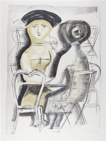 Massimo Campigli Donne al tavolino.1952Litografia. mm 460x340. Foglio:...