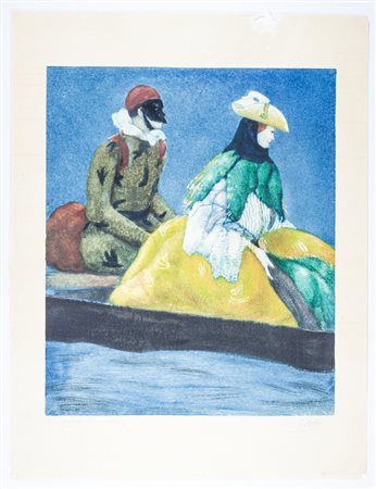 Romeo Costetti Le gondole. Monotipo a colori. mm 485x405. Foglio: mm 645x495....