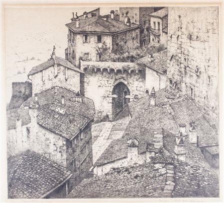 Bruno Croatto Perugia. Porta della Mandorla. Acquaforte e acquatinta. mm...