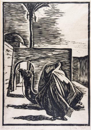 Francesco Dal Pozzo Lotto di 2 xilografie.1930 ca.1) Cammelliere. Xilografia...