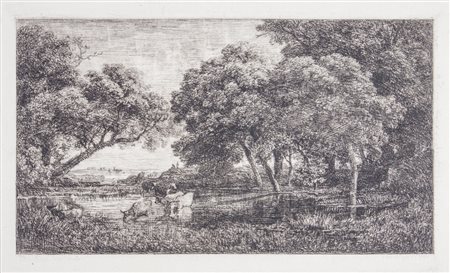 Charles François Daubigny Les vaches au marais.1851Acquaforte. mm 150x242....