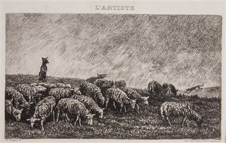 Charles François Daubigny Le printemps.1857. Acquaforte. mm 121x243. Foglio:...