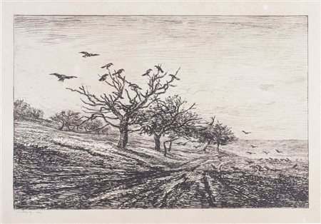 Charles François Daubigny L'arbre aux corbeaux.1867Acquaforte. mm 215x297....