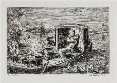 Charles François Daubigny Lotto di tre incisioni da Voyage en bateau.18621)...