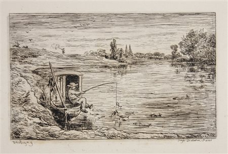 Charles François Daubigny Lotto di tre incisioni da Voyage en bateau.18621)...
